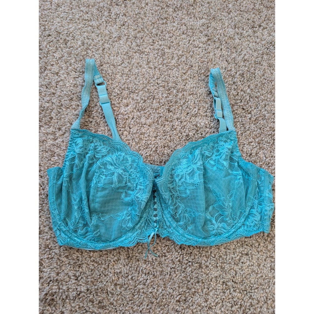 Fredericks of Hollywood Turquoise Floral Lace Unlined Underwire Bra 42D